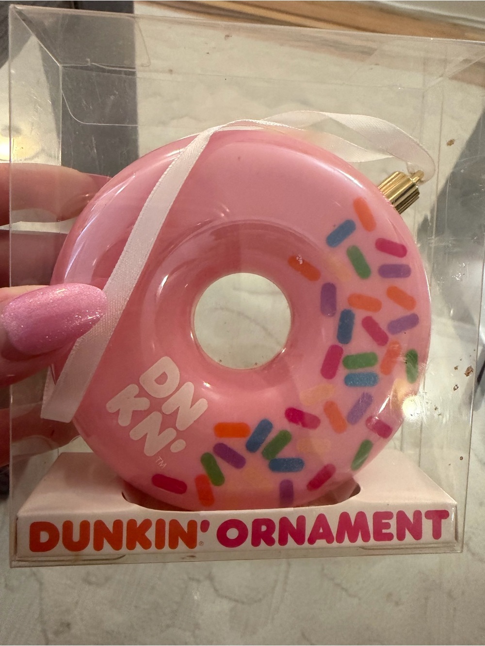 Dunkin' Pink Donut Ornament with Sprinkles